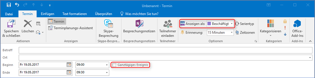 Buchungsinformationen Termine 1