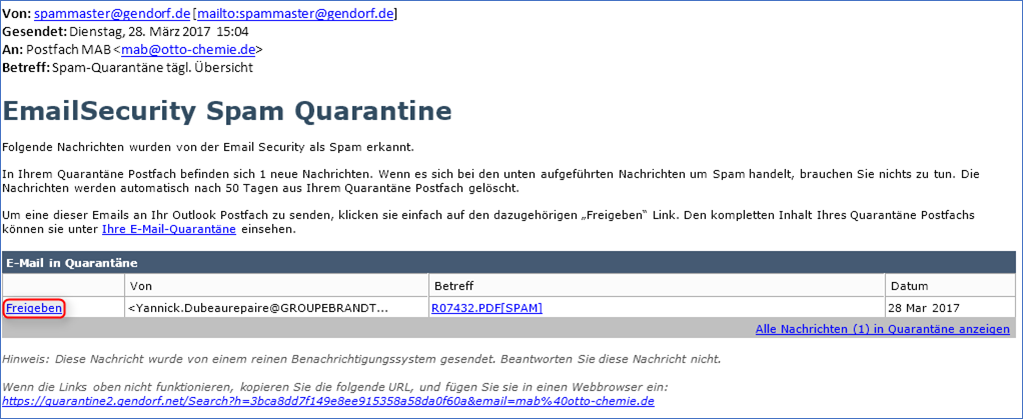 Spam-Quarant&auml;ne