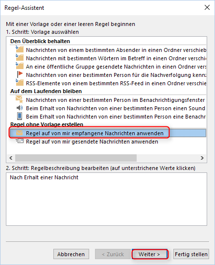 Postfach regeln erstellen 3